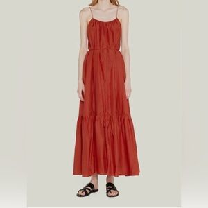 $560 Matteau Women's Orange Tiered Cotton Silk Maxi Sun Dress Size 1
